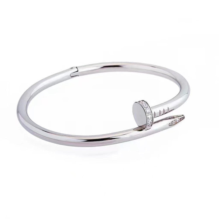 Luxury Style Letter-Shaped Brass Gold-Plated Bracelet with Zircon Inlay and Spring Clasp