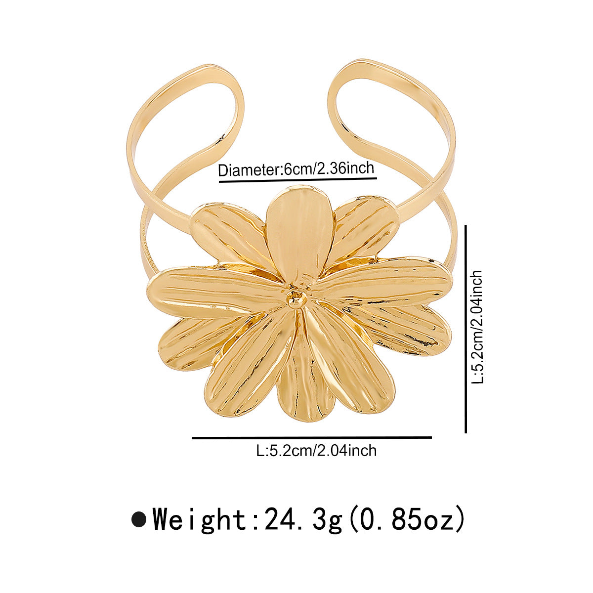 Bracciale Floreale Esagerato in Lega con Finitura Placcata per Donne, Bracciale Rigido Aperto Regolabile con Estetica Instagram e Stile Personalizzato