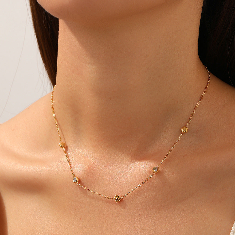 Minimalist Gold Plated Floral Rhinestone Stainless Steel Necklace for Women
