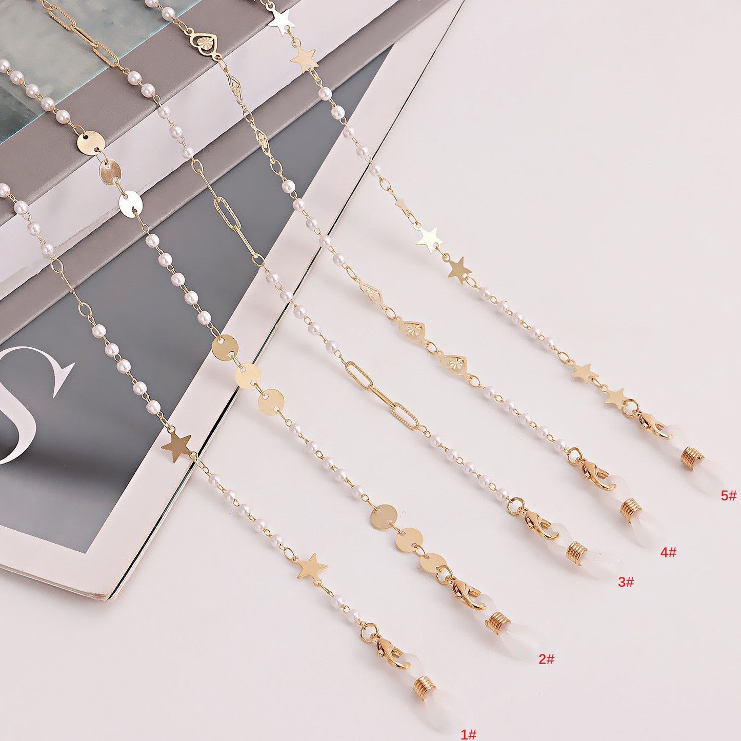 Star Round Heart Pearl Alloy Mask Chain and Eyeglass Holder