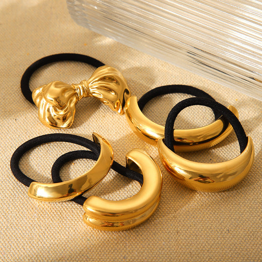 Fascia per capelli con fiocco curvo in acciaio inossidabile placcato oro 18K in stile Ins alla moda