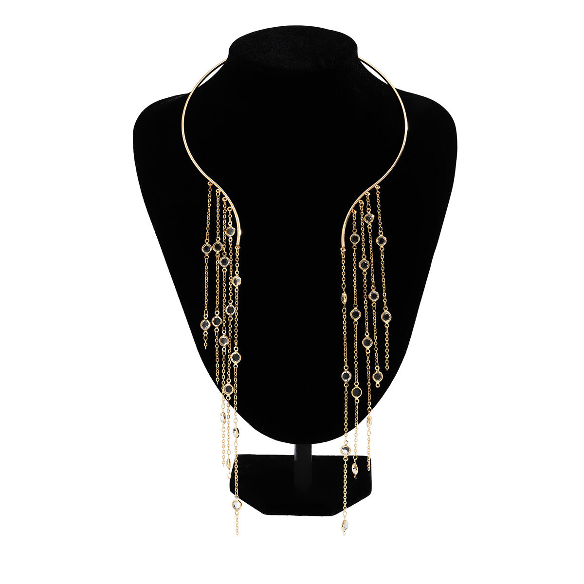 Punk Exaggerated Long Tassel Star Shape Alloy Imitation Pearl Choker Necklace for Women