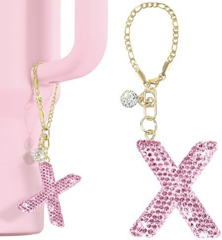 Rhinestone Inlaid Letter Resin Charm Bar Keychain Accessory