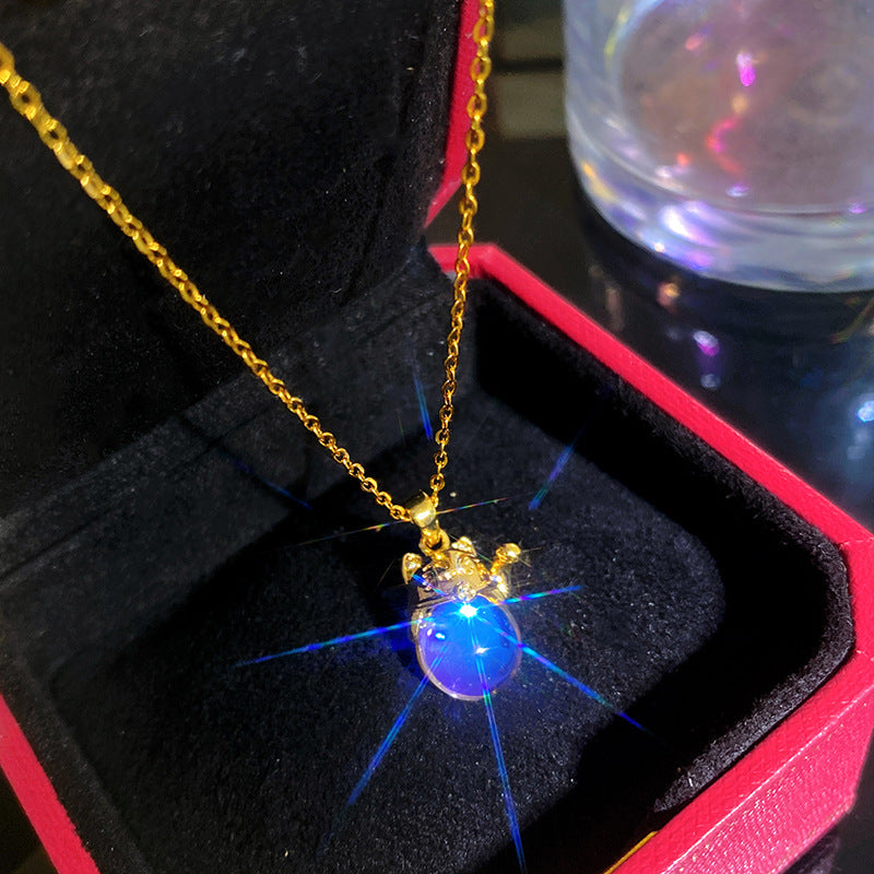 Sporty Sweet Micro-Set Cubic Zirconia Fruit Square Pendant Titanium Steel Cable Chain Necklace