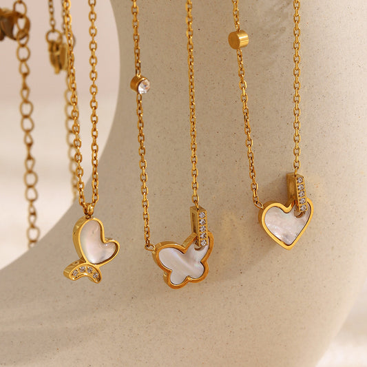 Sweet Elegant Heart Butterfly Stainless Steel Gold Plated Necklace for Women