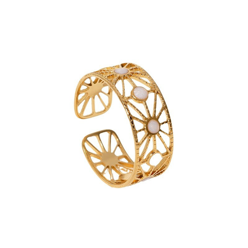Elegante Anello da Donna Geometrico Cavo Regolabile in Acciaio Inossidabile con Finitura Galvanica