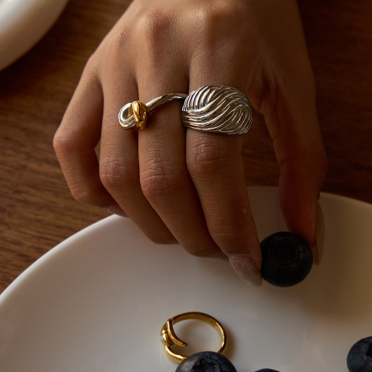 Geometric Plated Stainless Steel Ring for Women