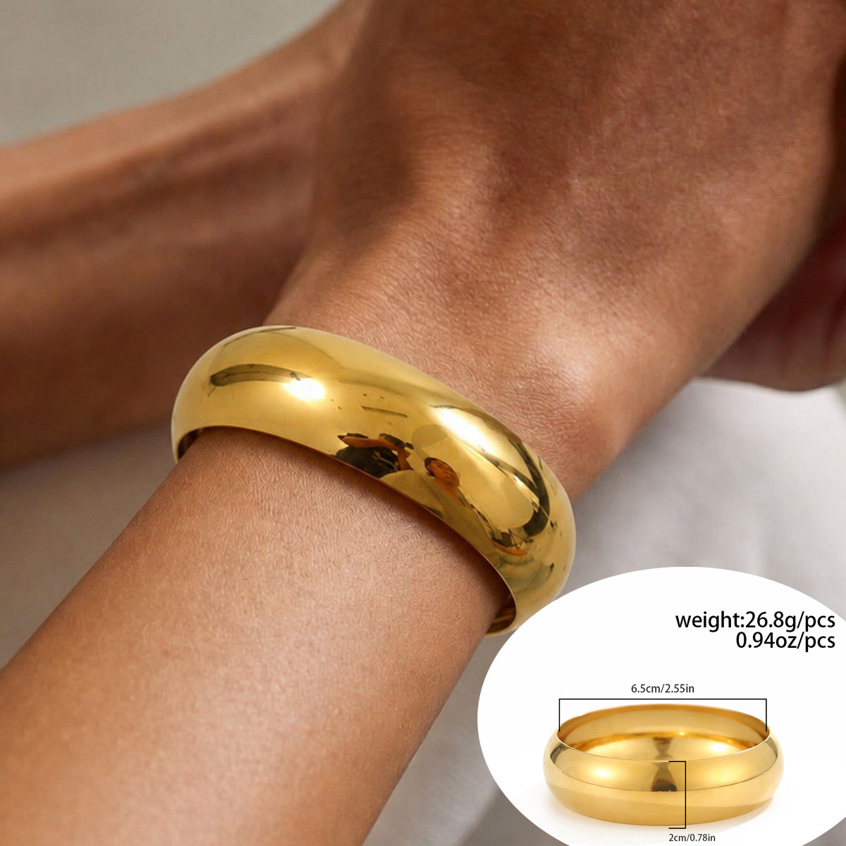 Minimalist Round PVD Polished Stainless Steel Bangle Bracelet