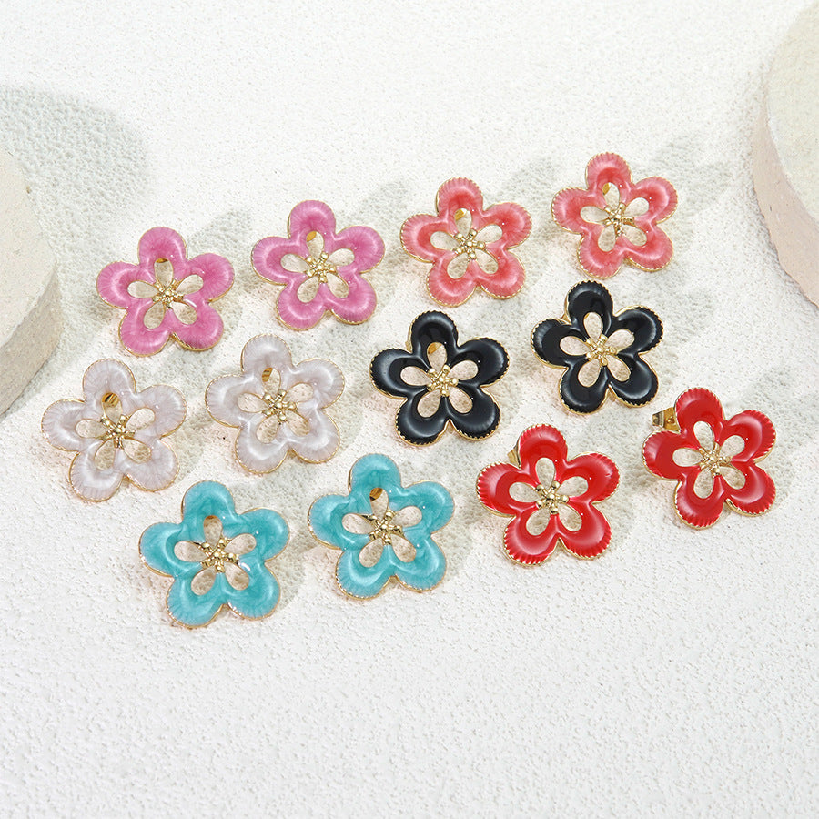 Sweet Drip Oil Floral Stainless Steel Earrings