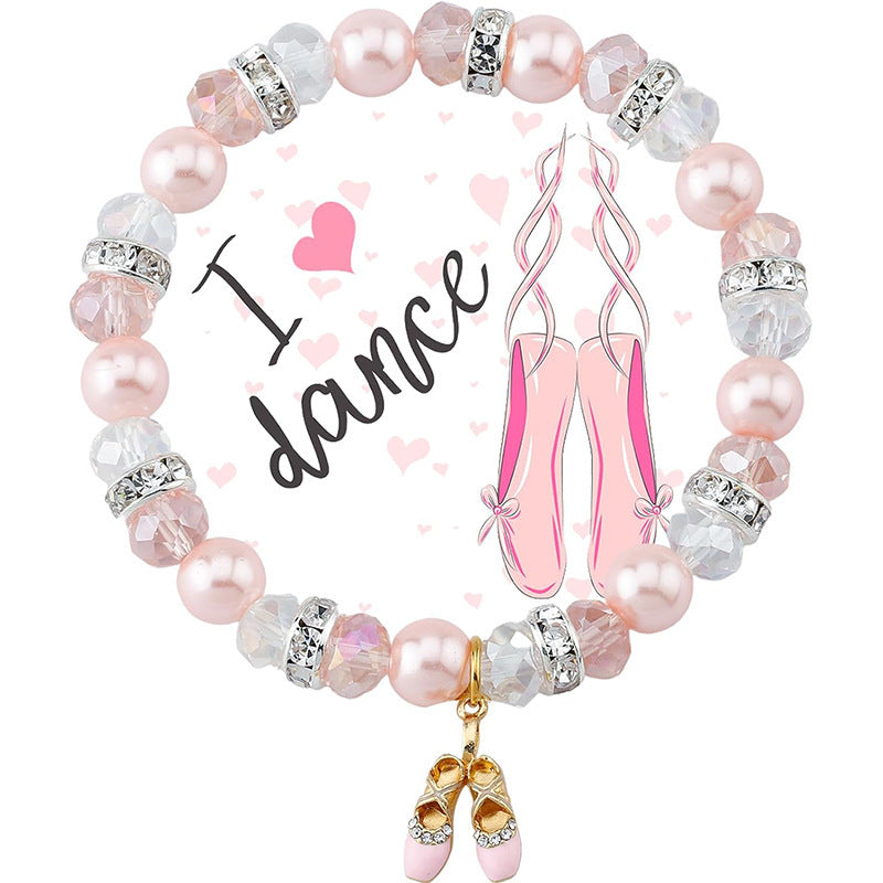 Sweet Imitation Pearl Ballet Shoe Charm Bracelet for Women Girls Dancer Gift