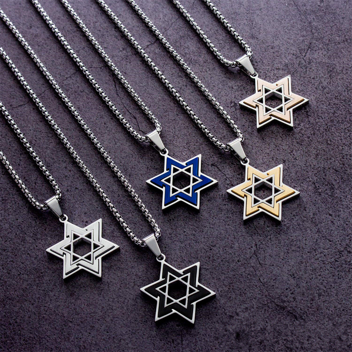 Minimalist Geometric Star Pendant Necklace in Stainless Steel and Titanium Steel with Polished Finish for Unisex Wear