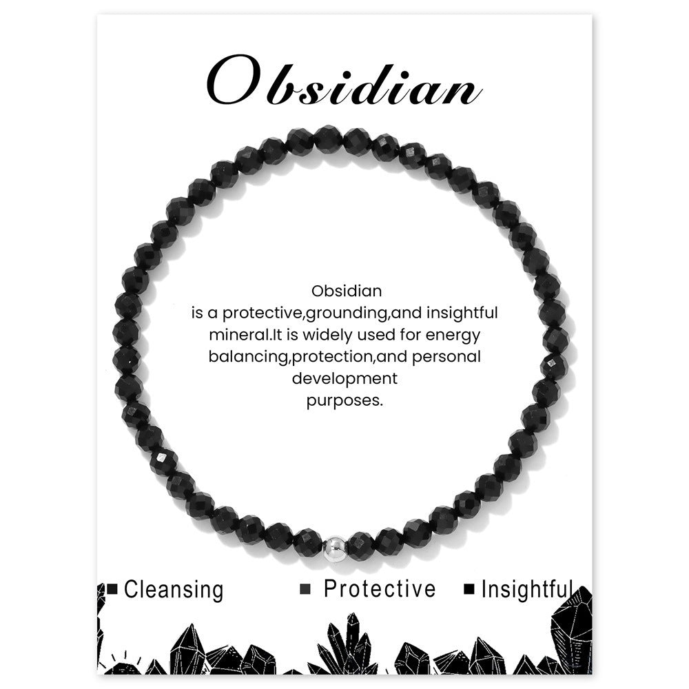 Geometric Natural Crystal Beaded Bracelet Set with Stainless Steel Silver Beads