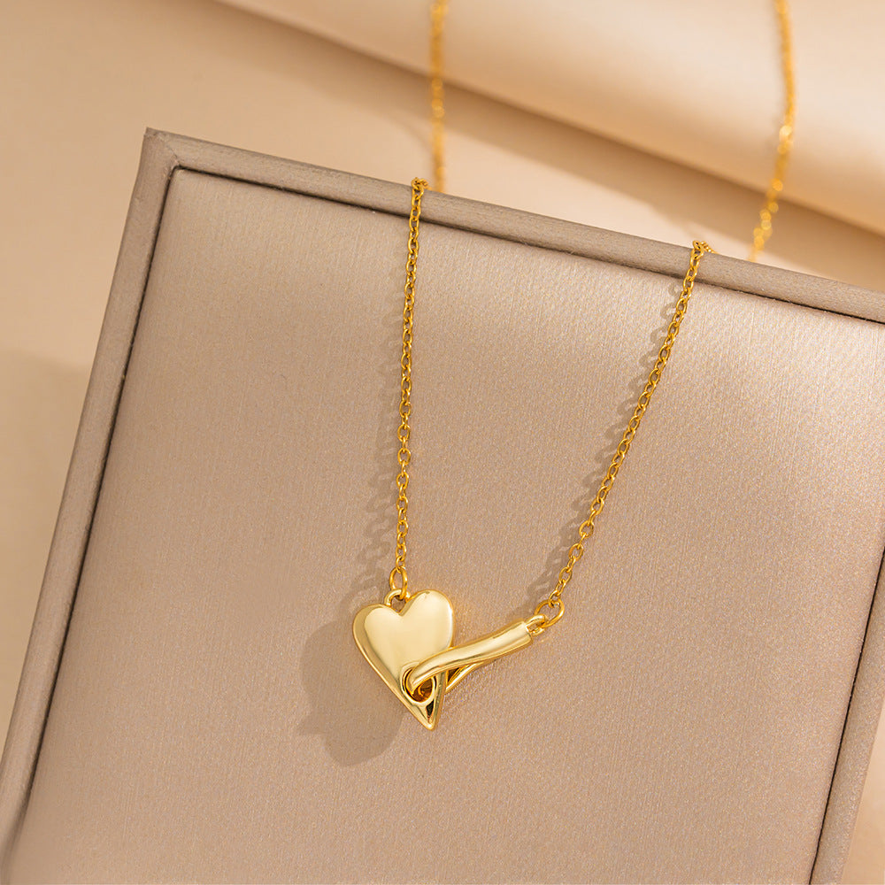 Minimalist Heart-Shaped Titanium Steel Necklace with Electroplating Finish Snake Chain for Women