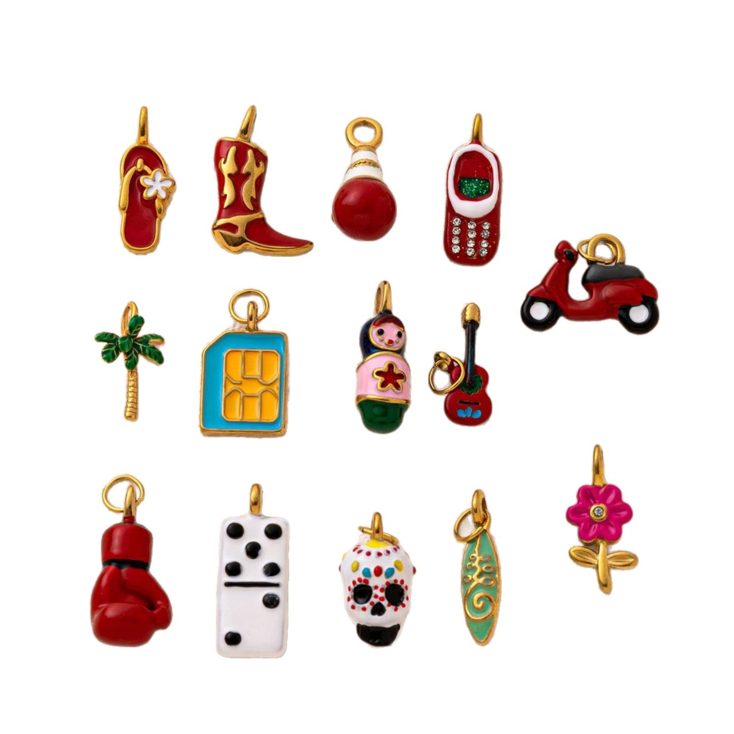 Charm bar fai da te PVD in acciaio inossidabile placcato oro 18 carati con motivo floreale vintage