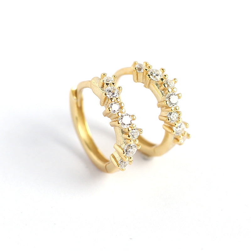 Orecchini a cerchio da donna in argento sterling S925, design minimalista a onda con strass incastonati