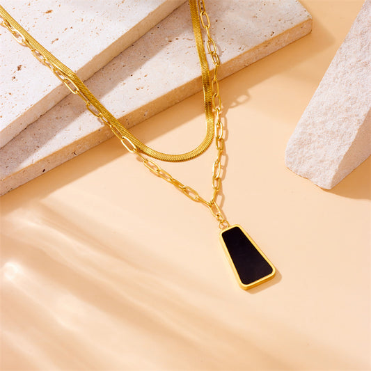 Vintage Minimalist Luxury Geometric Square Pendant Necklace Set with Earrings and Bracelet in Stainless Steel with Plating