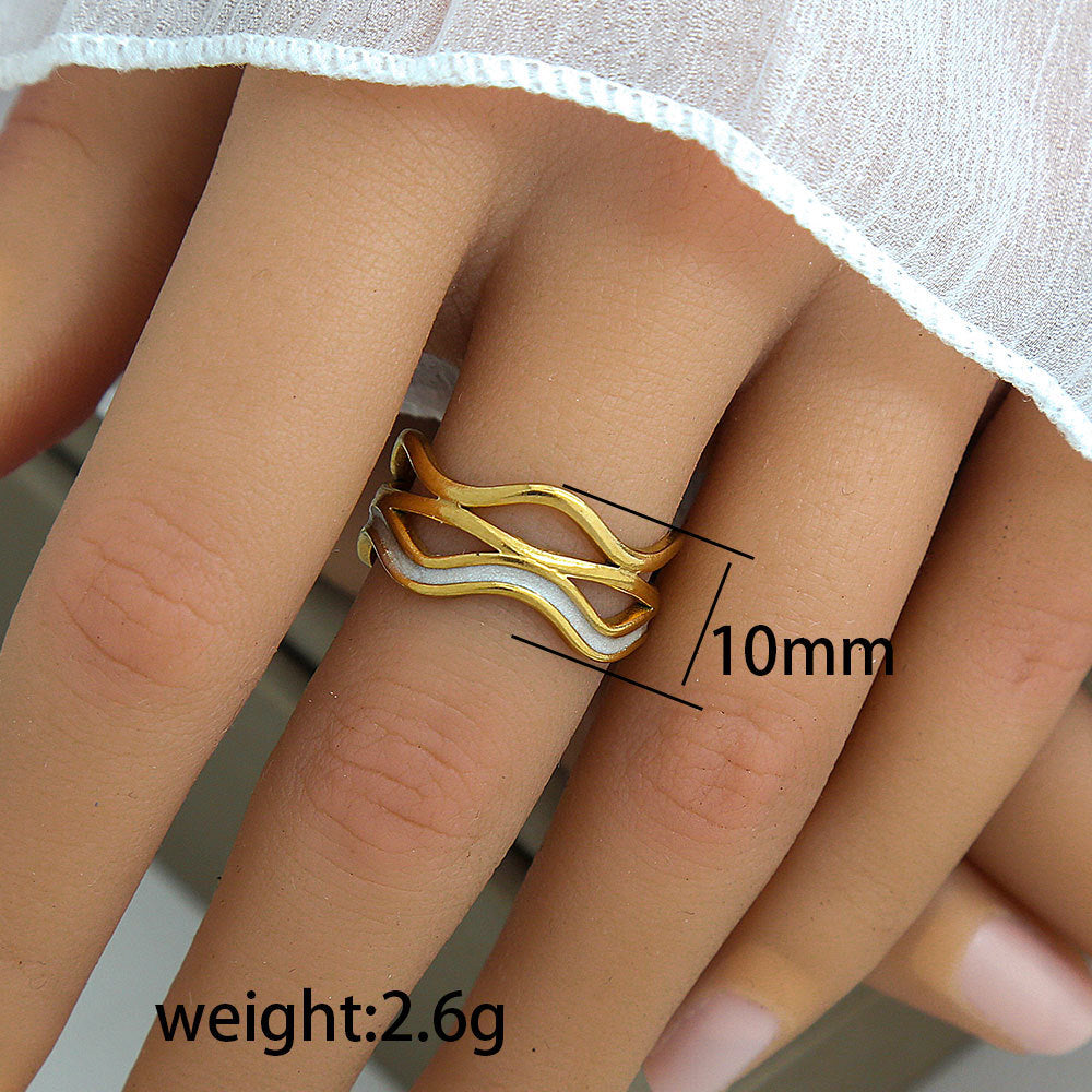 Anello vintage geometrico rotondo in acciaio al titanio con intarsio in smalto e placcatura in oro per donna