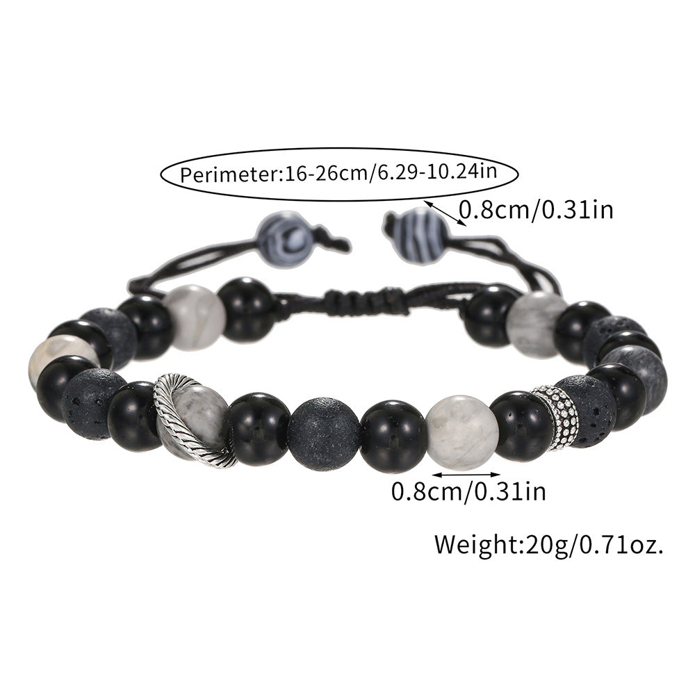 Adjustable Beaded Bracelet for Women with Natural Lava Stone Beads 8mm and 10mm in Geometric Shape, Copper-Plated with Zircon Inlay, Fashionable Office-Ready Design