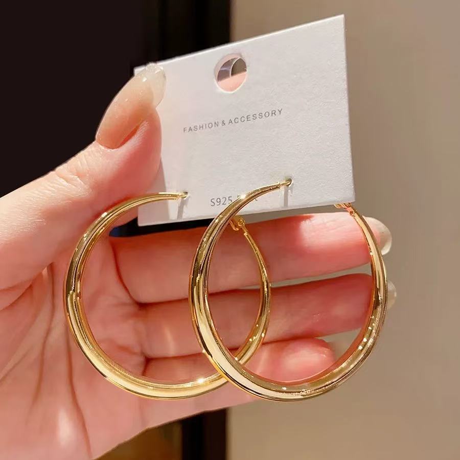 Orecchini a Cerchio Geometrici in Ferro Placcato Argento da Donna, Stile Minimalista Casual per Ufficio, Gioielli Eleganti di Ispirazione Vintage per Tutti i Giorni