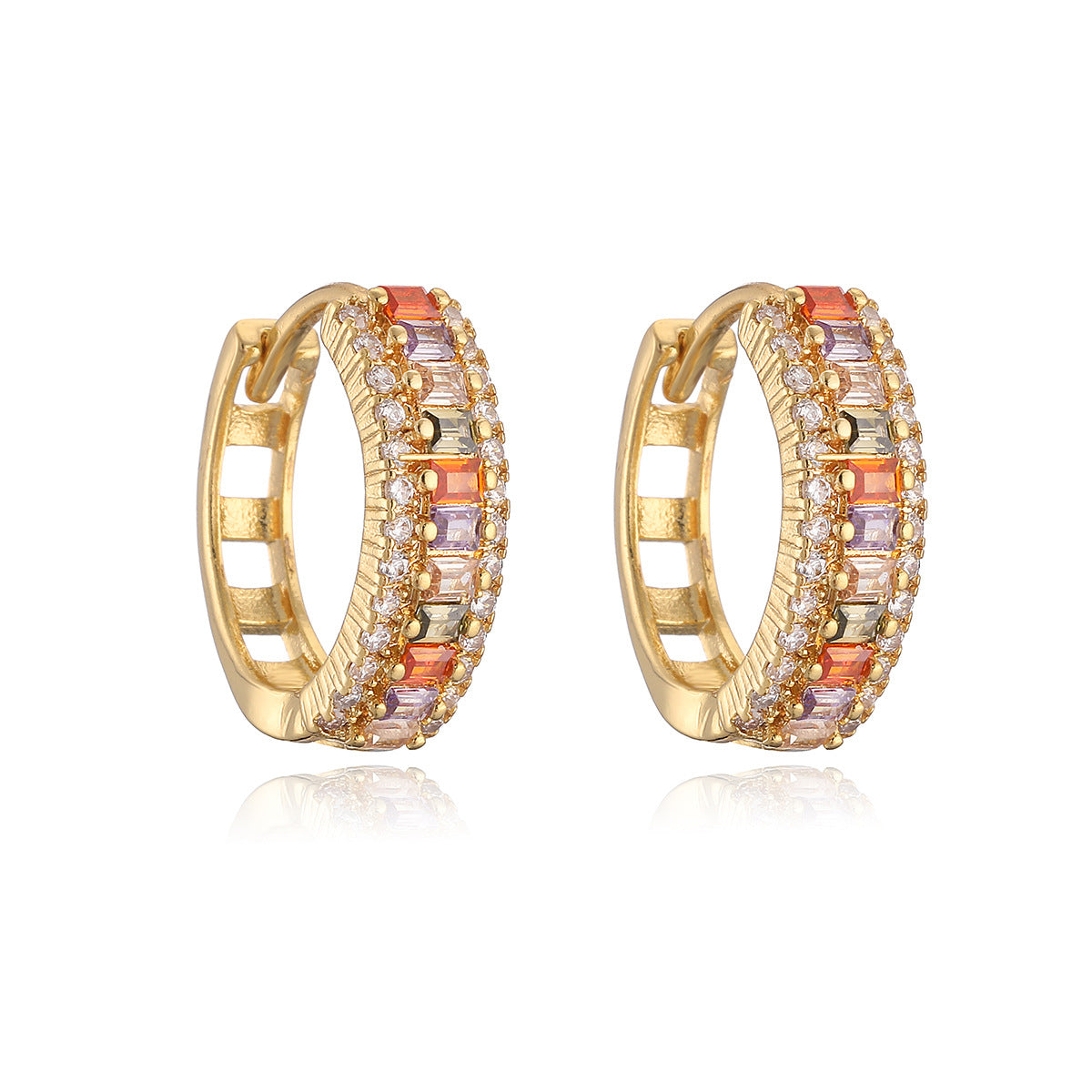 Orecchini a cerchio minimalisti geometrici in rame con placcatura in oro e zirconi, da donna