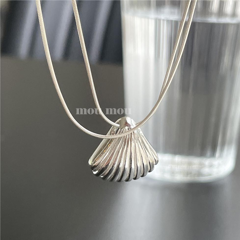 Minimalist Geometric Seashell Pendant Necklace in 925 Sterling Silver with Plated Finish on Snake Chain