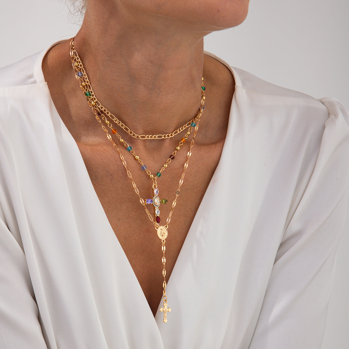 Collana pendente a croce minimalista in metallo con finitura placcata per donna, delicata catena clavicola gioielli