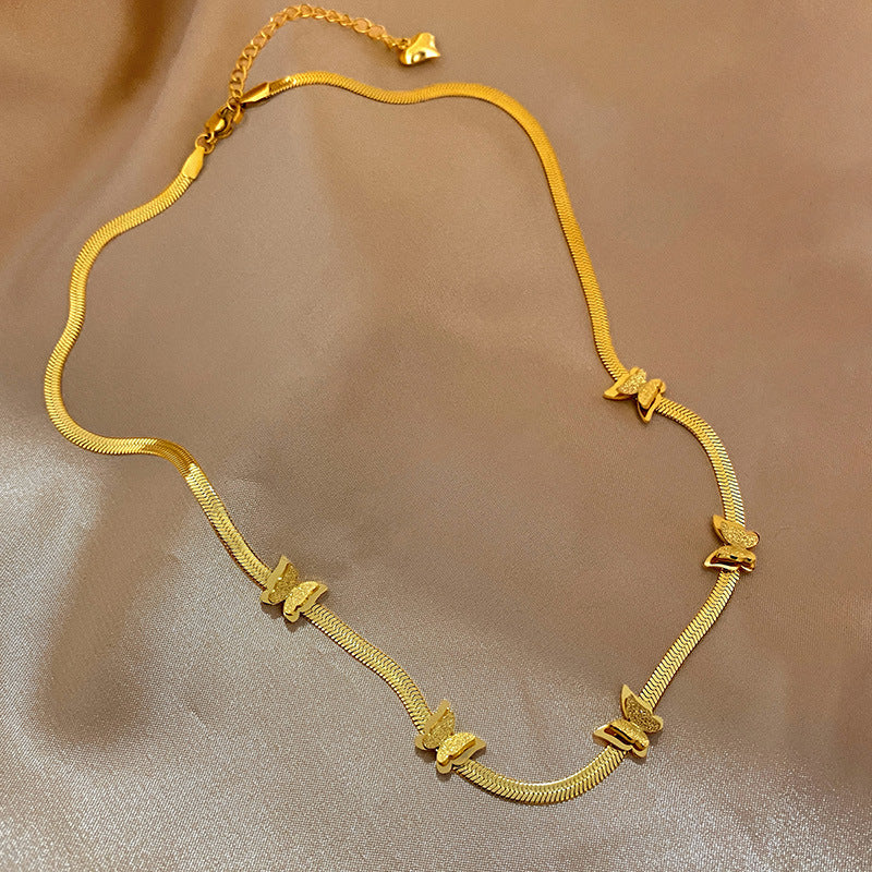 Gold Plated Titanium Steel Butterfly Necklace Unisex