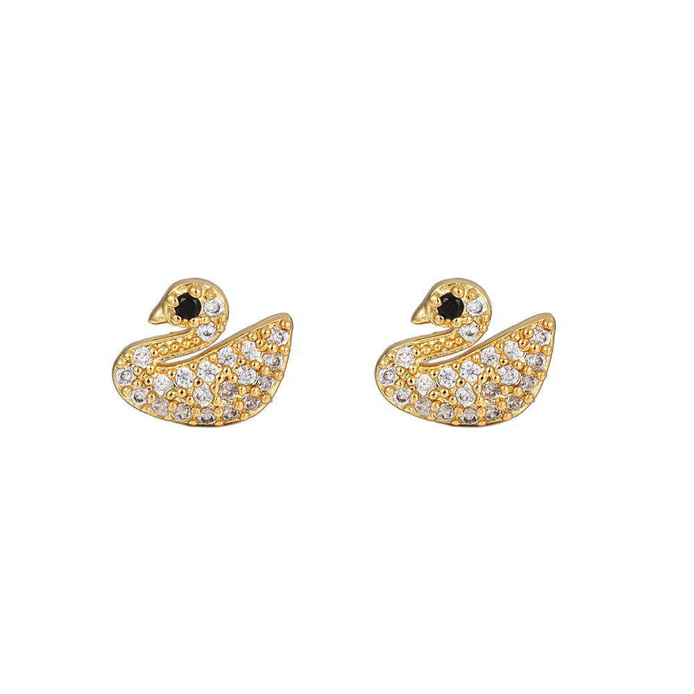 Vintage Sweet Butterfly Geometric Gold Plated Brass Stud Earrings with Cubic Zirconia
