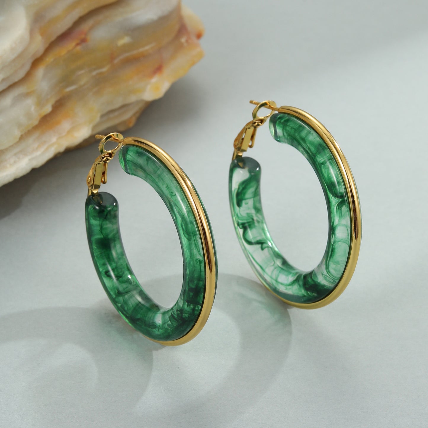 Minimalist Geometric Resin Earrings in Titanium Steel with Plated Finish for Women