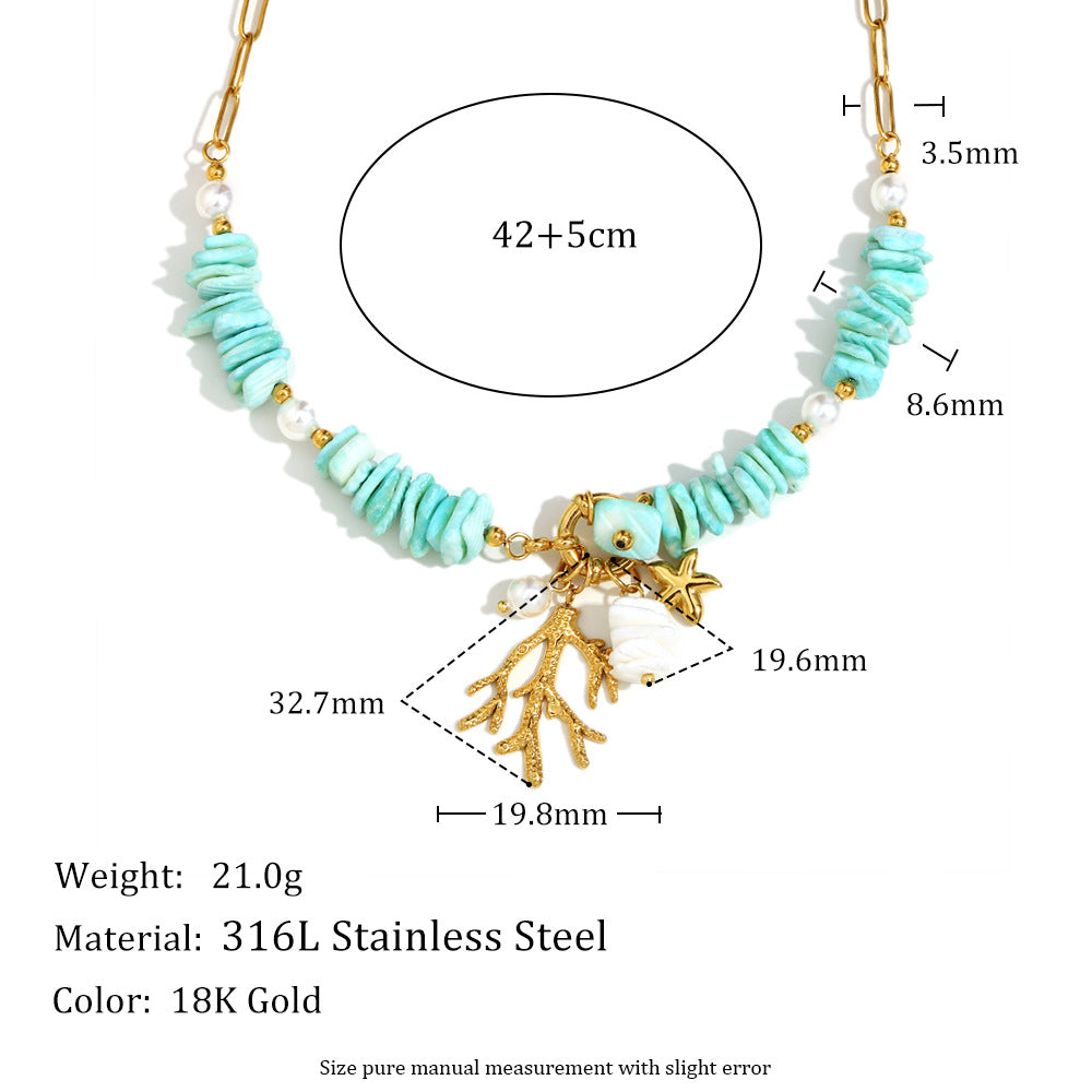 Collana con pendente in acciaio inossidabile placcato oro 18 carati a forma di stella marina in stile vintage da donna