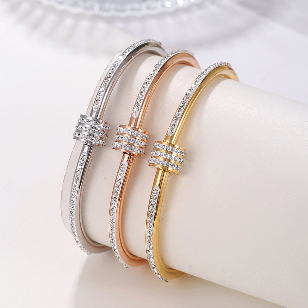 Geometric Round Rhinestone Inlaid Titanium Steel Plated Bracelet for Unisex