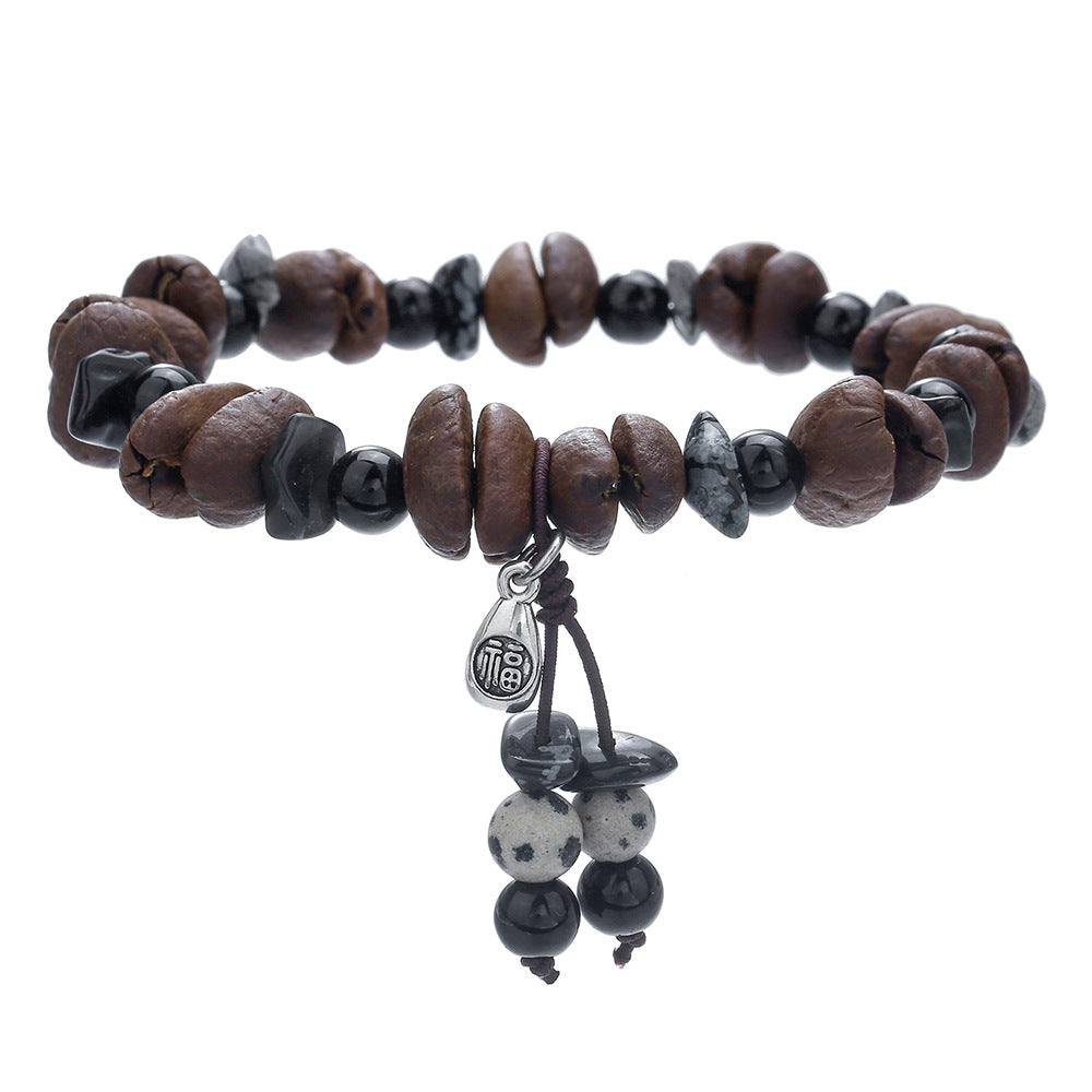 Unique Handmade Natural Coffee Bean Wood Coconut Shell Geometric Bracelet