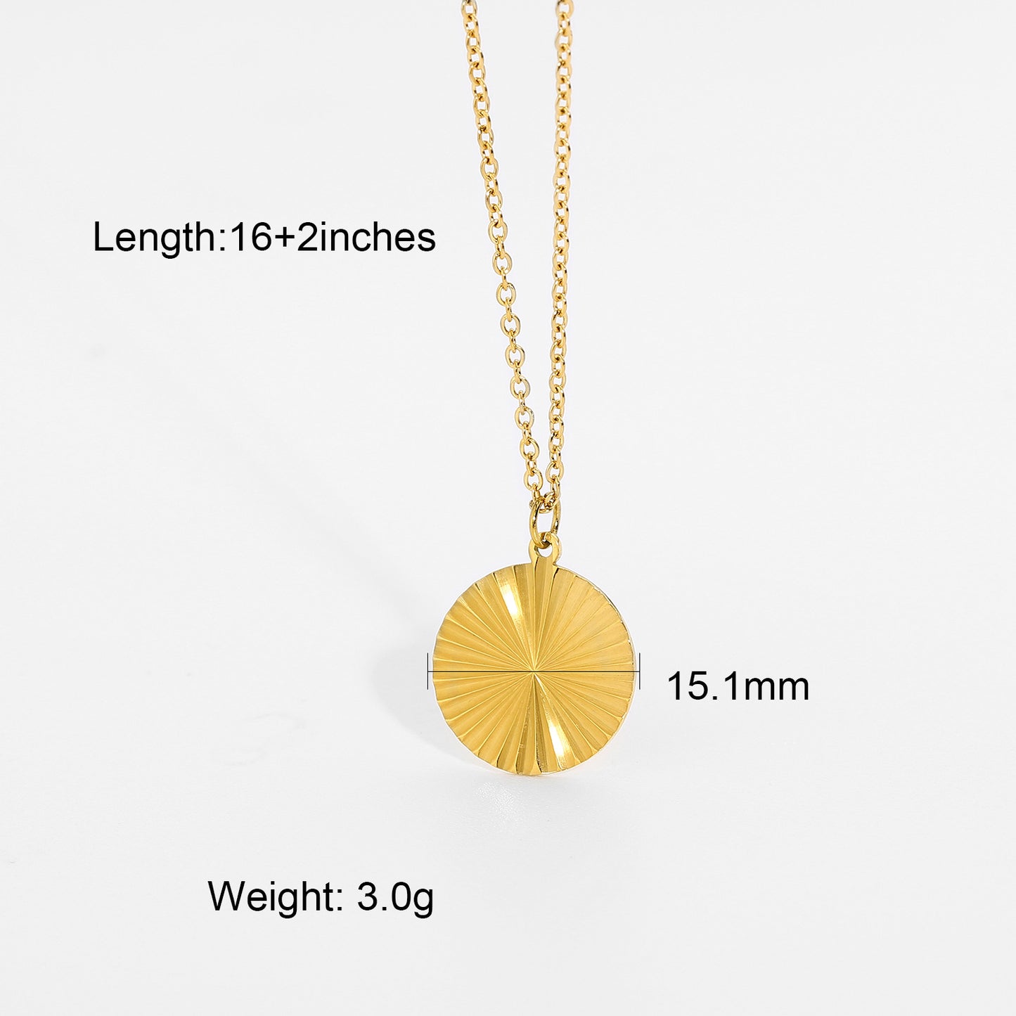 Trendy Geometric Round Pendant Necklace 18K Gold Plated Stainless Steel Beaded Chain for Women