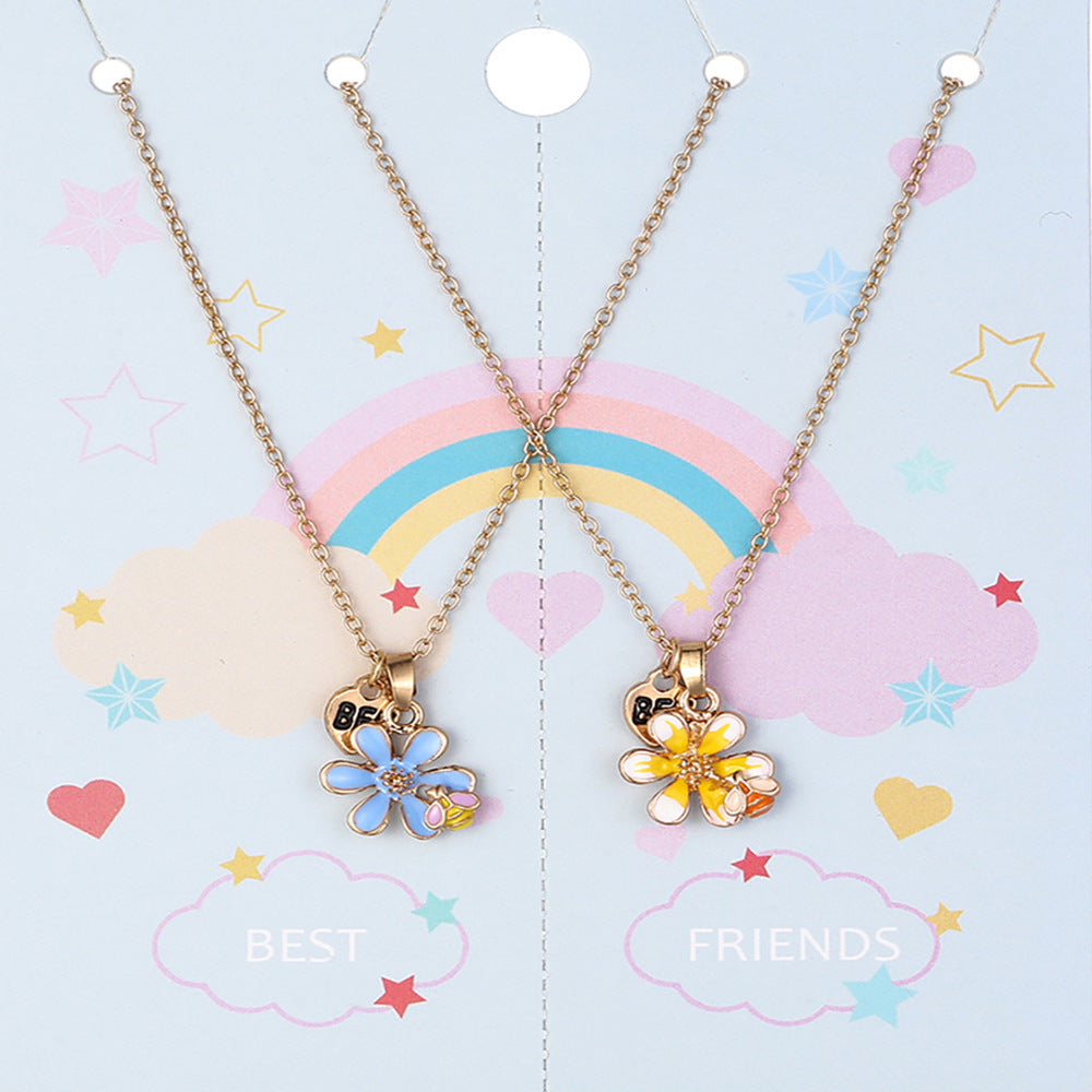 Collar con colgante de aleación con forma de estrella estilo dibujo animado para niñas con acabado esmaltado, cadena cruzada ajustable, colección Princesa