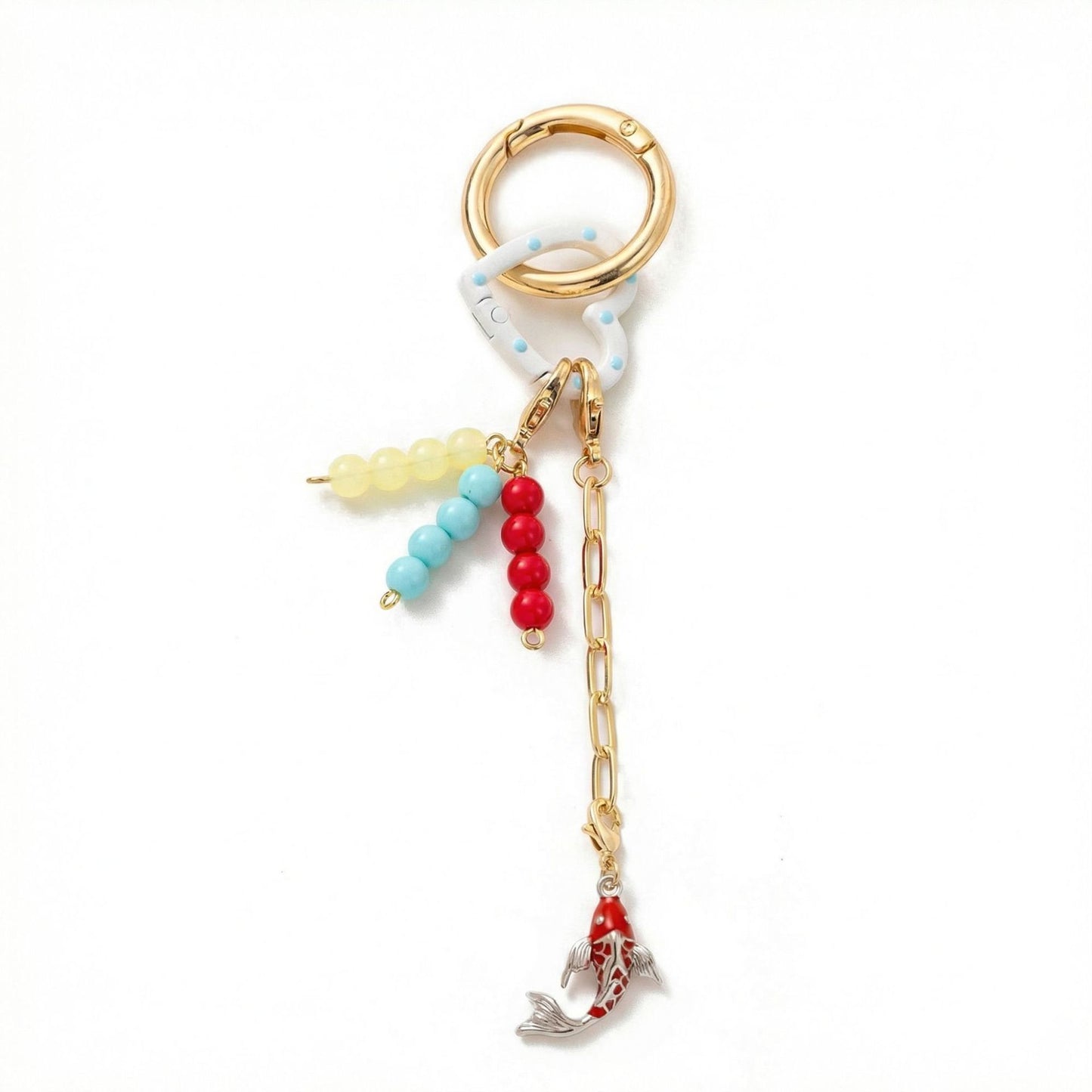 Minimalist Handmade Woven Beaded Keychain Charm Bar with Heart and Teardrop Pendants