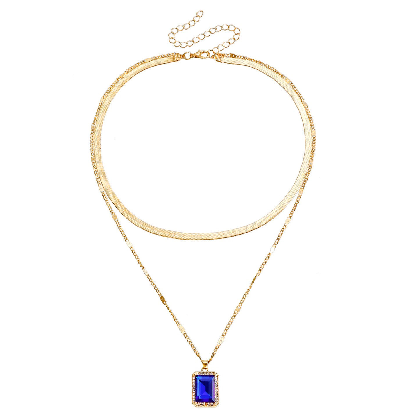 Minimalist Geometric Pendant Necklace with Double-Layer Snake Chain in Electroplated Alloy for Women