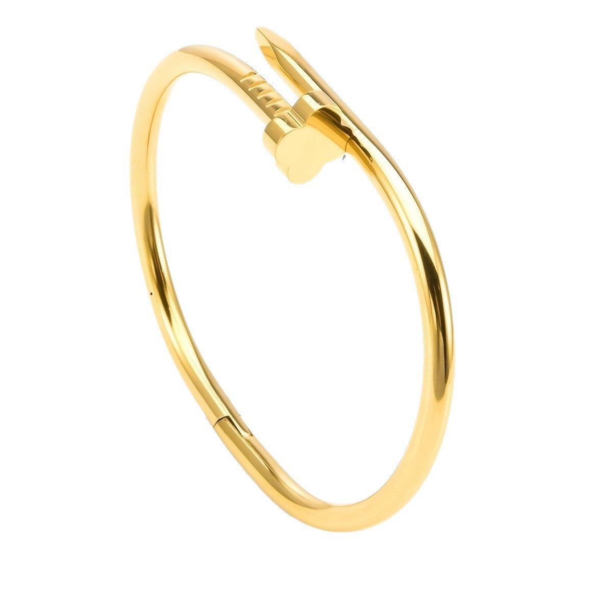 Elegante Bracciale Rigido in Acciaio Inossidabile Placcato Oro 18K con Design Geometrico, Trifoglio e Chiodo