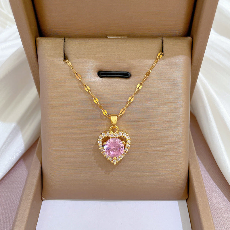 Collar de cadena de titanio y acero geométrico de lujo con incrustaciones de diamantes de imitación para unisex