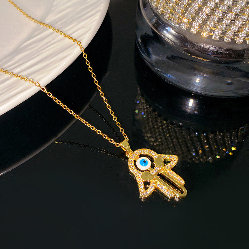 Sporty Sweet Evil Eye Floral Pendant Titanium Steel Necklace with Cable Chain