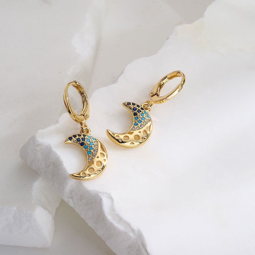 Geometric Pendant Earrings for Women with Copper Base Plated in 18K Gold and Micro-Paved Zirconia
