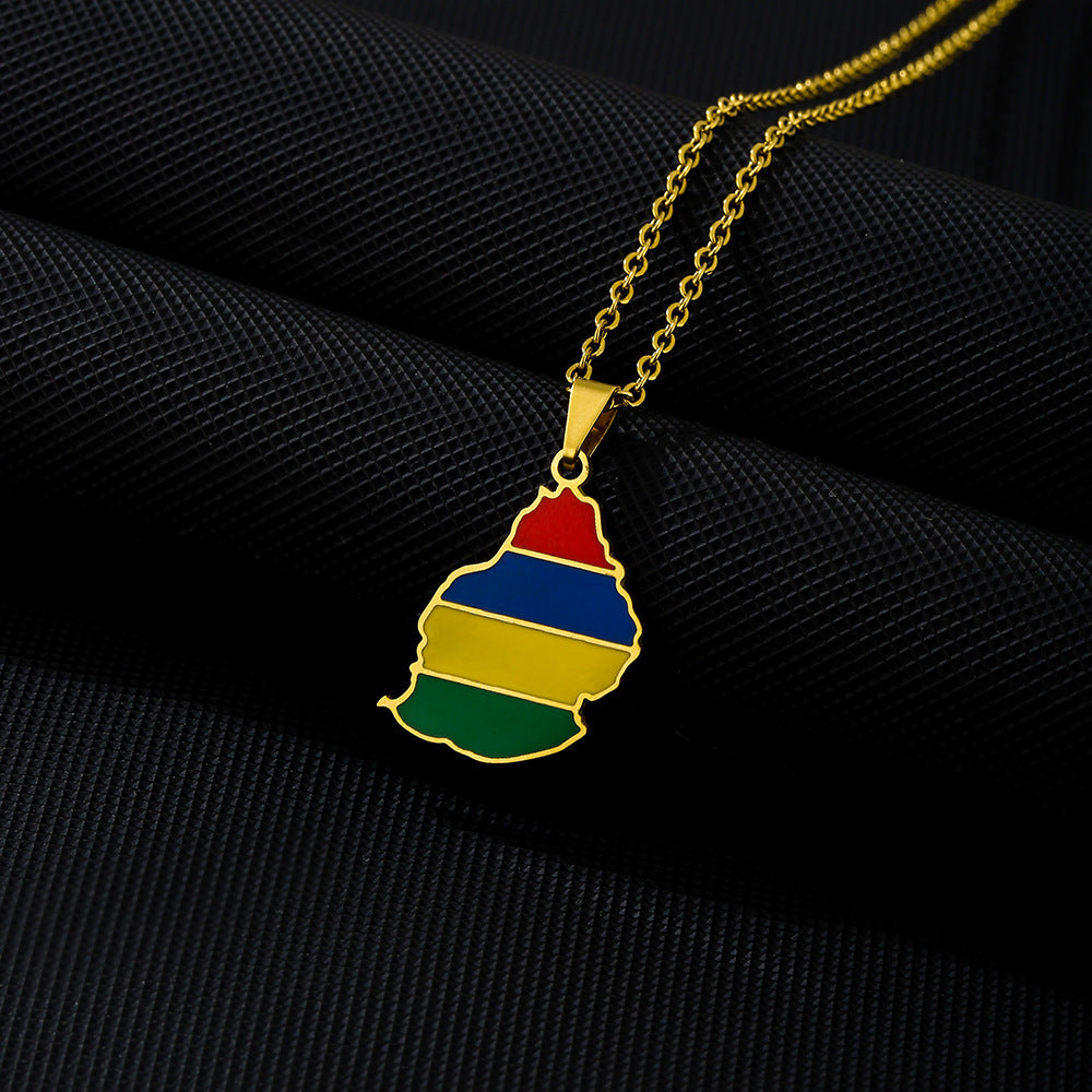 Collar con colgante de la bandera geométrica minimalista de Mauricio de acero inoxidable con acabado galvanizado para mujeres y hombres