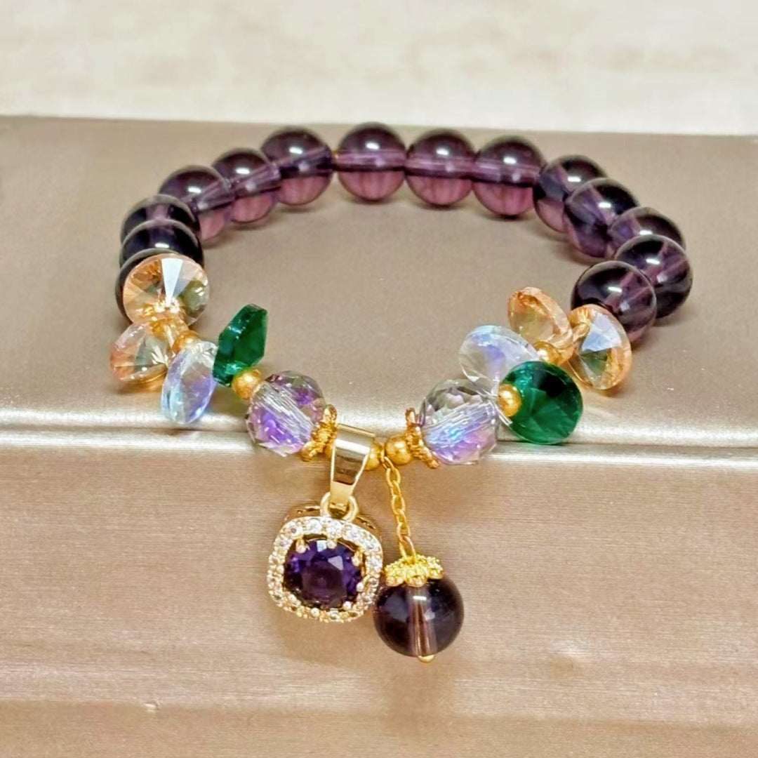 Vintage Luxury Geometric Glass Bracelet with Cubic Zirconia Inlay for Women
