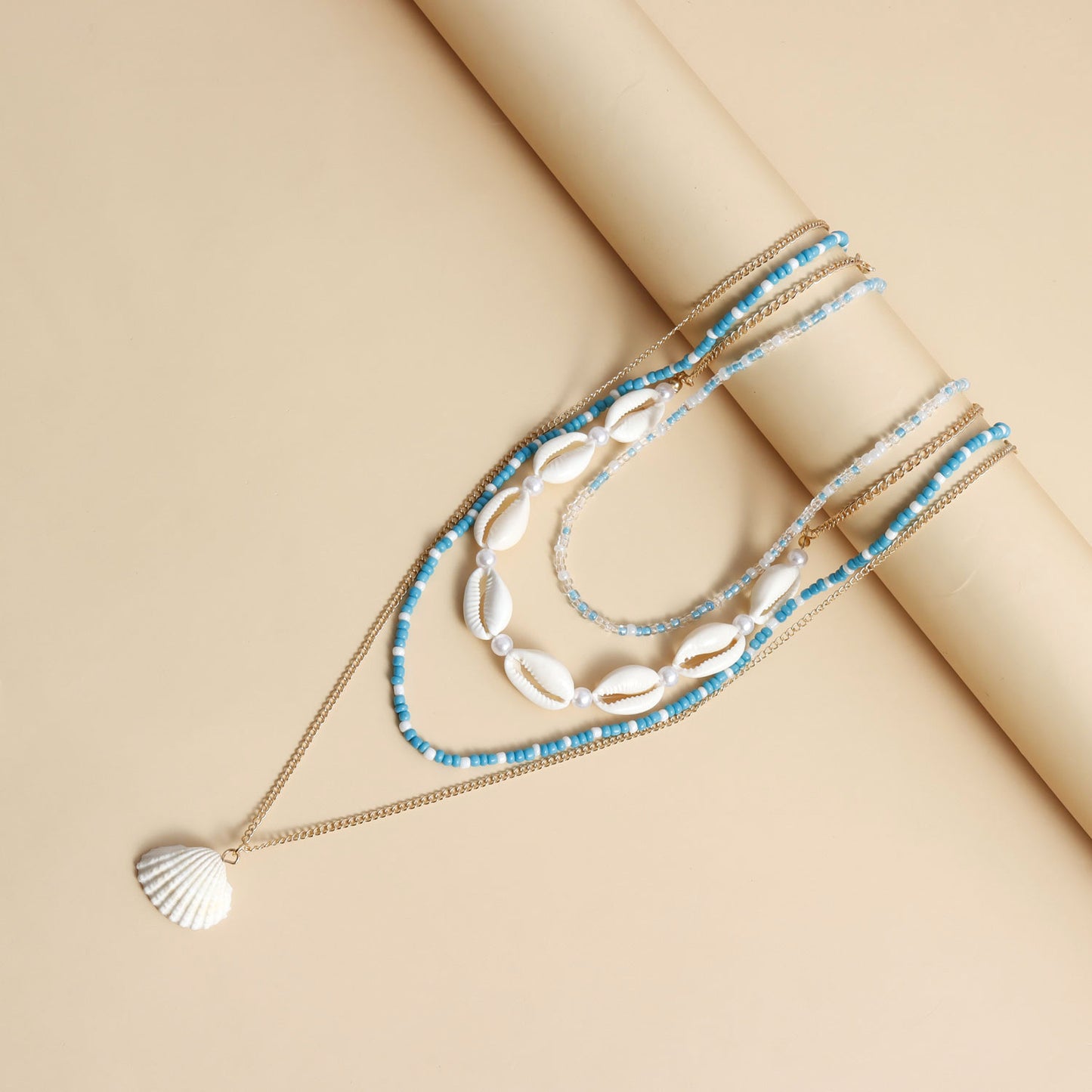 Collar con colgante de concha geométrica estilo bohemio para mujer con cadena de clavícula con baño de metal