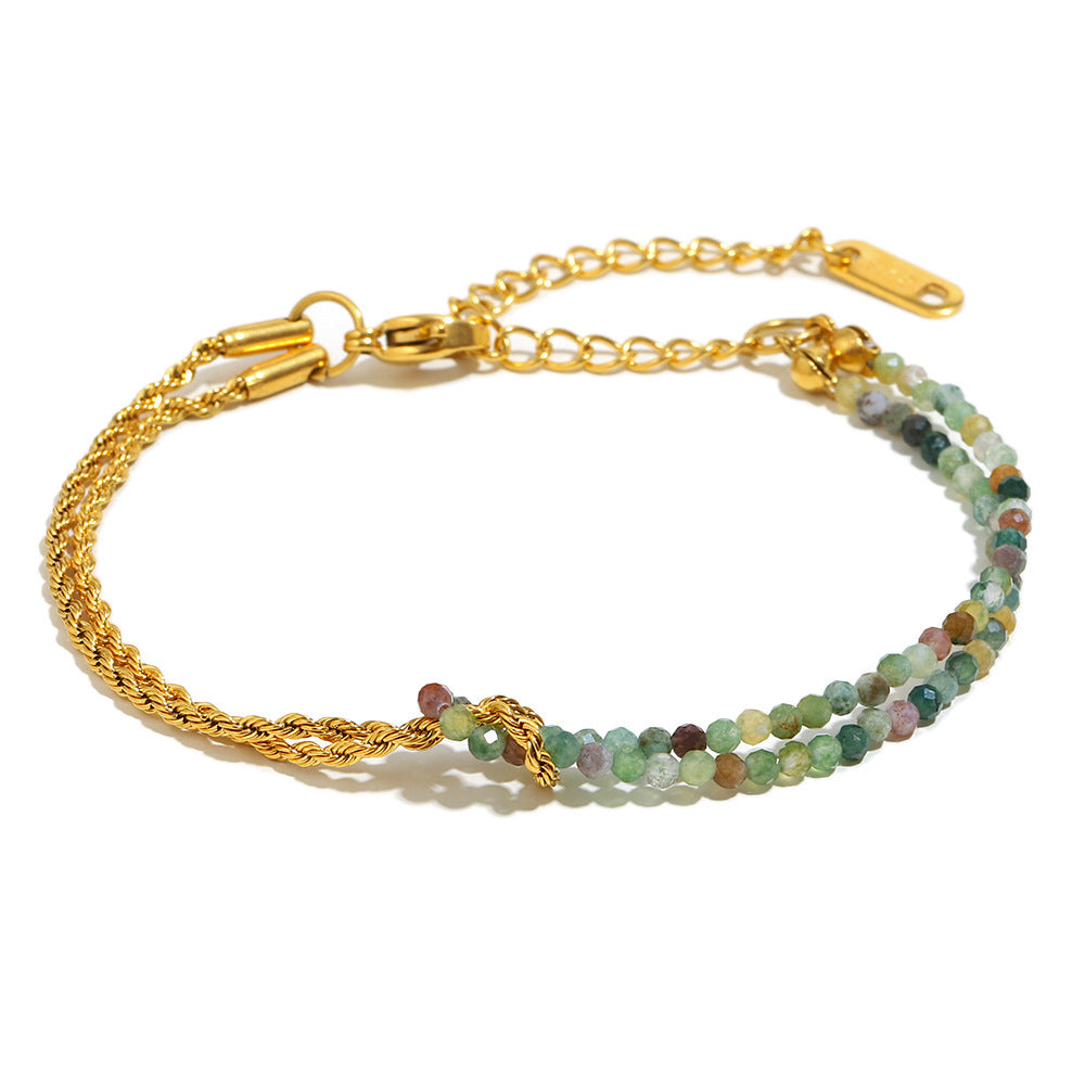 Bracciale a catena ritorta in acciaio inossidabile geometrico alla moda con placcatura in oro 18 carati e dettagli in pietra naturale da donna
