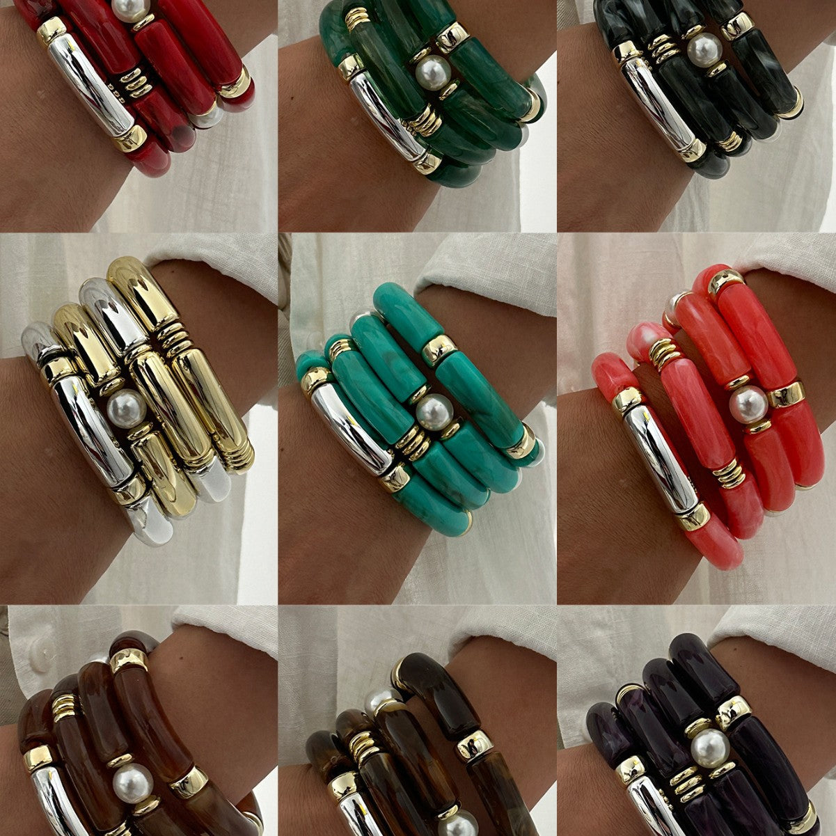 Fashion Vintage Geometric Acrylic Drip Oil Curved Tube Bracelet