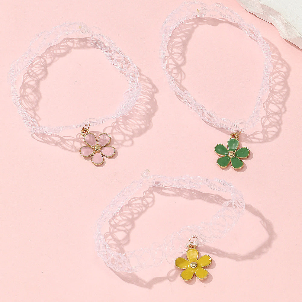 Bracciale in lega con fiori minimalista per ragazze, gioiello estivo quotidiano con lavorazione artigianale