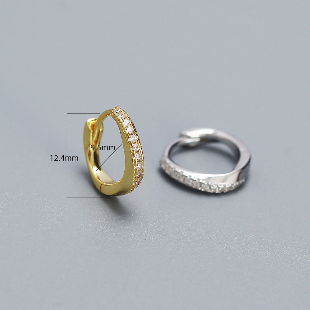 Orecchini a clip geometrici minimalisti in argento sterling S925 con intarsio di strass per donna