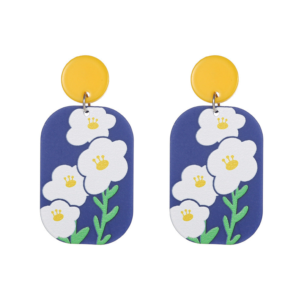 Sweet Geometric Floral Acrylic Plated Earrings for Women