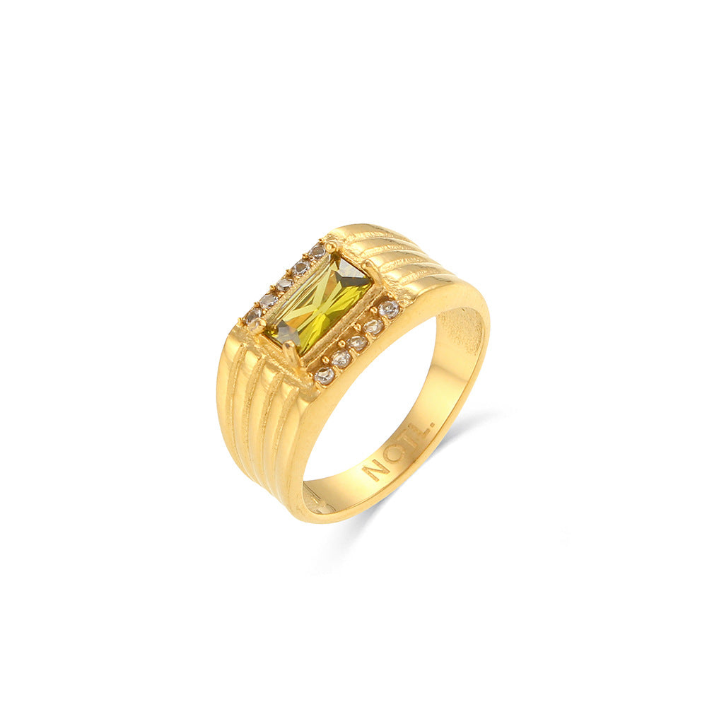 Casual Geometric Stainless Steel Ring with 18K Gold Plating and Cubic Zirconia Inlay for Women