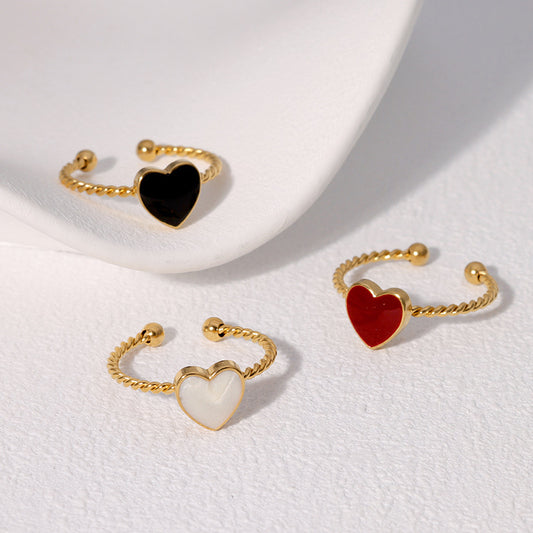 Sweet Minimalist Heart-Shaped Stainless Steel Ring for Women with Plated Finish Adjustable Open Band